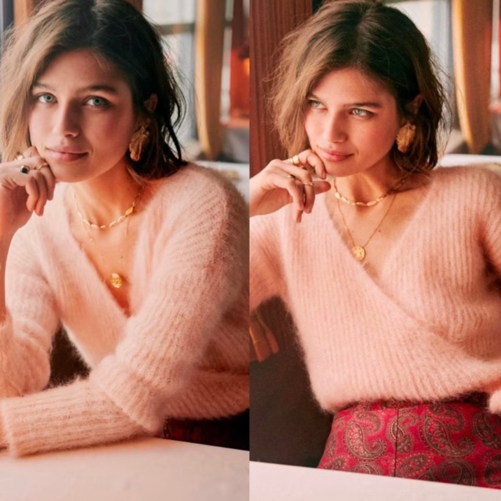 🌿 SEZANE Emilio Jumper Pink Wrap Sweater Size Small